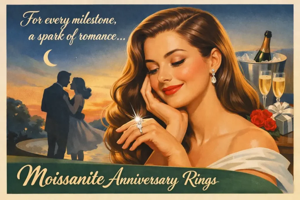 Heartfelt Moissanite Anniversary Rings Yellow Gold