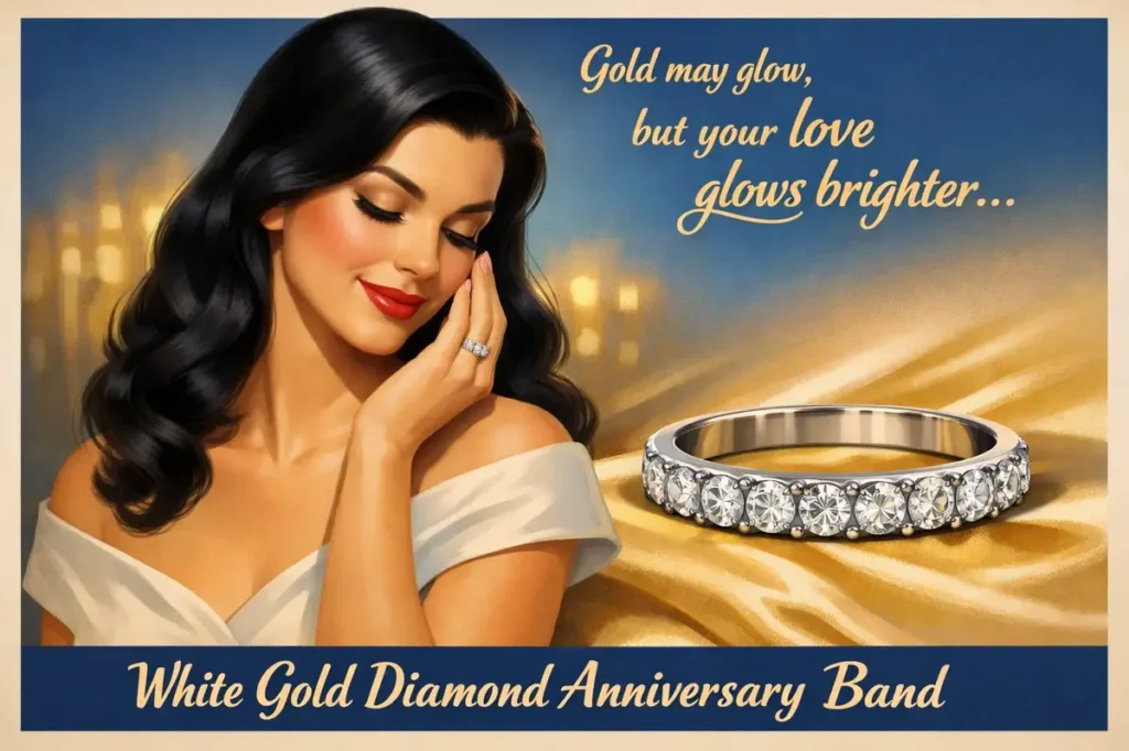 Engagement Diamond Ring and Anniversary White Gold Band Set